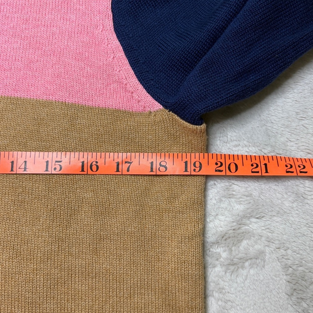 J.Crew Colorblock Sweater Womens M Cotton Pullover Button Mock Neck Preppy - Picture 7 of 7